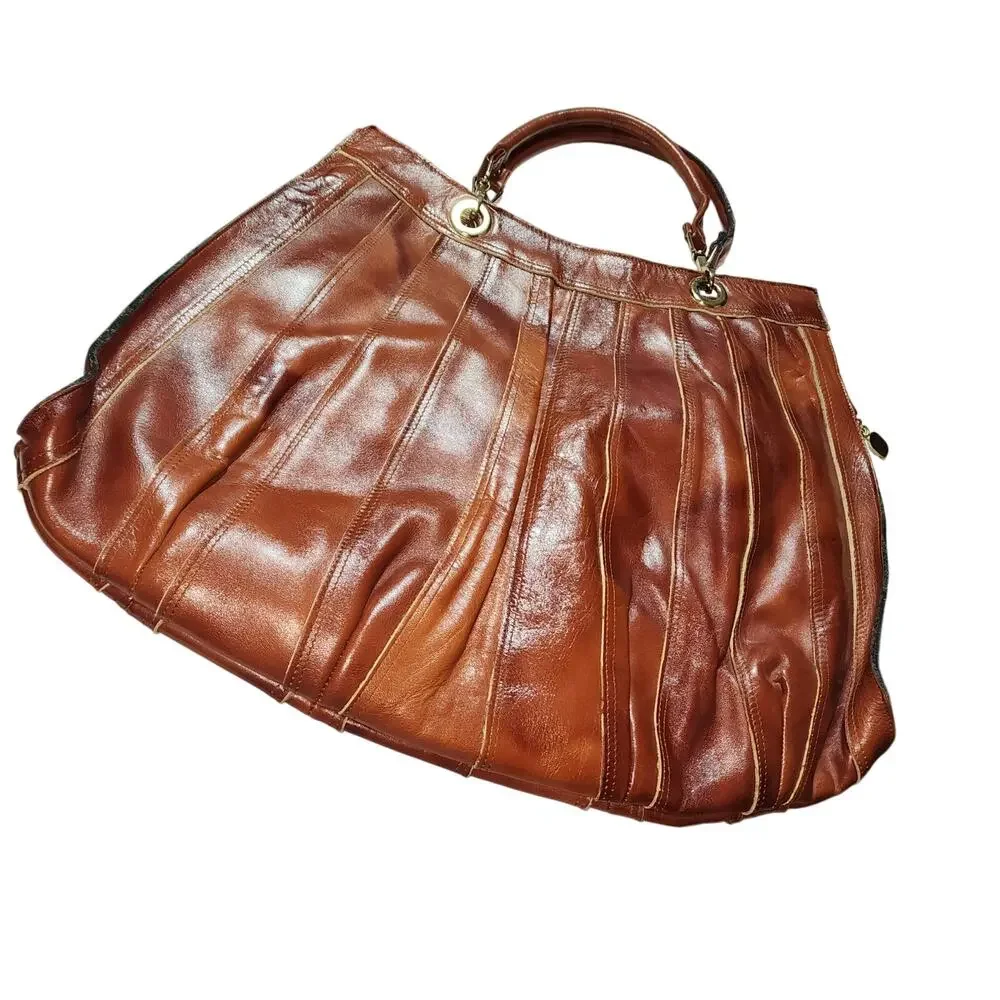 VINTAGE TANO OF MADRID XL PLEATED LEATHER SATCHEL BAG - ITALY